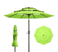 Tobeos 9FT 3 Tiers Patio Umbrella With Auto Tilt And Crank, Outdoor Table Market Umbrella with 8 Sturdy Ribs for Garden, Lawn, Deck, Backyard and Pool, Apple Green