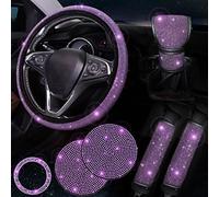 ToBeQueen Purple Steering Wheel Cover Set for Women Girl,7 Pack Crystal Diamond Rhinestone Purple Car Accessories, Seat Belt Cover, Gear Shift Cover, Car Bling Ring, Cup Holder Coasters, Purple