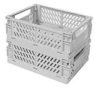 Tobeso-Nuoze Pastel Plastic Storage Baskets 2 Pack, Collapsible Crates for Organizing, Space-Saving Bins for Kitchen, Office, Bedroom (Grey, Medium: 25 * 15 * 10cm)