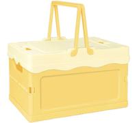 Tobeso-Nuoze Small Cute Pastel Plastic Storage Bin with Lid Foldable Pastel Crates Plastic Basket Colorful Storage Containers Baskets for Classroom Kitchen Office Bedroom Desktop Home Decor (Yellow)
