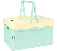 Tobeso-Nuoze Small Cute Pastel Plastic Storage Bin with Lid Foldable Pastel Crates Plastic Basket Colorful Storage Containers Baskets for Classroom Kitchen Office Bedroom Desktop Home Decor (Blue)