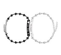 Tobestu 2PC/Set Stainless Steel Love Heart Link Chain Bracelet Set Infinity Couple Bracelet Bangle Wrist Adjustable for Lover Friendship, adjustable, Stainless Steel, No Gemstone