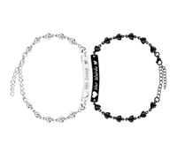 Tobestu 2PC/Set Stainless Steel Love Heart Link Chain Bracelet Set Infinity Couple Bracelet Bangle Wrist Adjustable for Lover Friendship, adjustable, Stainless Steel, No Gemstone