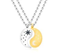 Tobestu 2Ps White and Gold Color Tai Chi Puzzle Couple Necklaces - Sun and Moon Yinyang Pendant Necklace for Her/Him YA4562