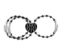 Tobestu 3pc Black Puzzle Heart Stainless Steel Heart Link Bracelets Engraving with We will Always be Connected - Stylish Jewelry Gift Set for Couples Best Friends YA4838