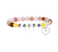 Tobestu 6mm Watermelon Stone Faith Beaded Bracelet with Heart Shaped Mustard Seed Charm for Women YA5153