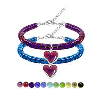 Tobestu A Pair of Gear-Shape Hematite Bracelets with Color Changing Thermo Sensitive Mood Heart Charms, Love Heart Bangle Adjustable Y1995-2D, 13.38 inches, Stainless Steel, no gemstone