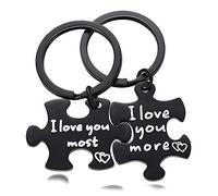 Tobestu Black Couples Keyring - I Love You More and I Love You Most Keychain Set, His and Hers Puzzle Matching Key Chain Gifts Y1137