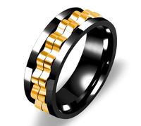 Tobestu Black Gold Plated Stainless Steel Spinner Ring - Fidget Ring with Rotating Gear for Stress Relief and Anxiety Management (Black-Size 6) YA4403
