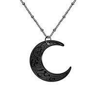 Tobestu Black Plated Stainless Steel Muslim Quranic Moon Pendant Necklace with Islamic Verse Inspirational Religious Jewelry for Men YA4979