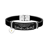 Tobestu Black Silicone Bracelet Cuff Wristband Stainless Steel Buckle, Engraving Faith Can Move Mountains Matthew 17:20 Y2003 (Heart)