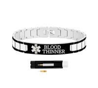 Tobestu Blood Thinner Emergency Identification Alert Bracelet | Engraved Black Titanium Steel Medical ID | Waterproof and Durable Medic ID for Dad | Includes Link Remover Y5310