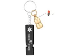Tobestu BLOOD THINNER Medical Keychain - Black Waterproof Whistle with Emergency Pill Holder YA6000