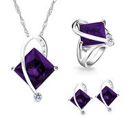 Tobestu Charm Created Topaz Big Square Crystal Necklace Matching Stud Earrings Rings Jewelry Set T295