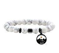 Tobestu Christian Faith Jewelry Mountain Mustard Seed Spiritual Bracelets for Women | 8mm White Turquoise Beaded Bracelet for Prayer | Y4107
