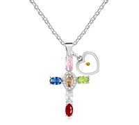 Tobestu Colourful Oval Cut Cubic Zirconia Cross Necklace for Women Heart Mustard Seed Faith Pendant Necklaces for Christmas Easter Baptism YA4787