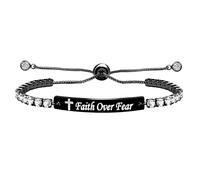 Tobestu Cross Adjustable Religious Jewelry - Black Plated Stainless Steel Plate Engraved Faith Over Fear Tennis Bracelet Y4390