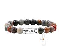 Tobestu Cross Mustard Seed Charms Stretch Bracelets for Sisters Daughters - Unique Faith Blessed Beaded Bracelet Gifts for Communion Easter Celebrations (US Picture Jasper) SJYA4657