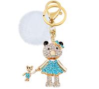 Tobestu Cute Mom and Baby Bear Keychain Shinning Rhiestone Cartoon Car Keyring Bag Purse Pendant Gifts for Mother's Day (Blue)
