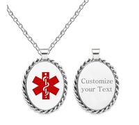 Tobestu DIY Medical Necklace - Custom Engraved Emergency ID Necklaces Personalized Oval Pendant YA5218