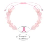 Tobestu Every Day Is a Victory Rose Quartz Heart Bracelet - Pink Ribbon Motivational Jewelry for Breast Cancer Awareness YA6219