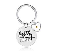 Tobestu Faith Over Fear Keyring Christian Faith Cross Inspirational Keychain Mustard Seed Charms Keyring for Men Stainless Steel Y1017 (Heart)