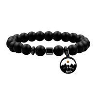 Tobestu Frosted Agate Beaded Bracelets | Black Round Faith Mountain Mustard Seed Stretch Bracelet for Men Y4107
