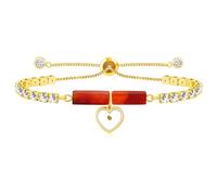 Tobestu Gold Plated Cubic Zirconia Tennis Bracelet for Girls Rectangular Red Agate with Heart-Shaped Mustard Seed Bracelets for Holiday Graduation SA4909