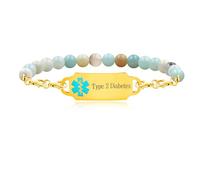 Tobestu Gold Plated Green Medical Symbol Bracelets for Patient - Amazon Stone Medical Alert Beaded Bracelet - Type 2 Diabetes YA5049