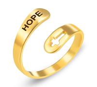 Tobestu Gold Plated Hollow Design Cross Opened Ring - Stainless Steel Hope Encouragement Rings for Women YA3984