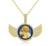 Tobestu Gold Plated Pope Pendant Necklace with Angel Wing Remembrance - Round Catholic Jewelry for Memorial and Spiritual Occasions YA5953