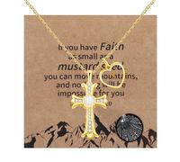 Tobestu Gold Plated Tree Cross with Heart Mustard Seed Inspirational Pendant Necklace - I Love You Projection Necklace in 100 Languages YA4788
