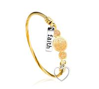 Tobestu Gold Plated Twisted Rope Saint Benedict Medal Bangle Bracelets for Girls - Stainless Steel Faith Heart-Shape Mustard Seed Bracelet for Church Events Y4231