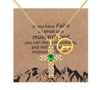 Tobestu Green Cubic Zirconia Cross Faith Necklace for Women - Gold Plated Round Mountain Mustard Seed Charm Adjustable Necklaces YA4785