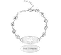 Tobestu Heart Chain Cubic Zirconia Medical Alert Bracelet - Oval ID Plate with White Pattern - Women Personalized Jewelry YA5726