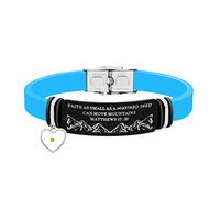 Tobestu Inspirational Bible Quote Silicone Bracelet Stainless Steel Buckle with Mustard Seed Charms Y2003, Light blue-heart, crystal