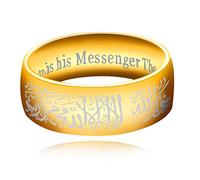 Tobestu Muslim Mohammad Arabic Letter Shahada Rings Gold Color Stainless Steel 8mm Wide Band Religious Allah Rings for Men and Women Y543-2D, US Size 9(2.34"), Crystal, Cubic Zirconia