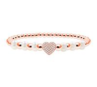 Tobestu Natural Pearl and Rose Gold Plated Brass Beaded Bracelet Decorated with Cubic Zirconia Heart Unique Gift for Her YA4767