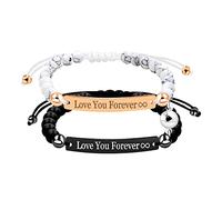 Tobestu Natural White Turquoise & Matte Black Onyx Beads Bracelets Set - His and Hers Attraction Bracelet Couples Distance Gifts for Women Men, Stone, stone