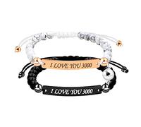 Tobestu Natural White Turquoise & Matte Black Onyx Beads Bracelets Set - His and Hers Attraction Bracelet Couples Distance Gifts for Women Men, Stone, stone