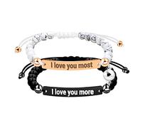 Tobestu Natural White Turquoise & Matte Black Onyx Beads Bracelets Set - His and Hers Attraction Bracelet Couples Distance Gifts for Women Men, 10.5 Inches, Stone, stone