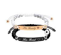 Tobestu Natural White Turquoise & Matte Black Onyx Beads Bracelets Set - His and Hers Attraction Bracelet Couples Distance Gifts for Women Men, One Size, Stone, stone