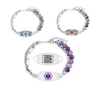 Tobestu Nature Stone Custom QR Code Medical ID Bracelet - Double-Layer Chain DIY Bracelets with Laser Engraving YA5493
