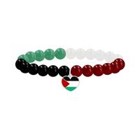 Tobestu Palestinian Flag Beaded Bracelet - Enamel Heart Charm with Chalcedony Agate Beads in Flag Colors - Unisex Cultural Unity and Support Palestine Jewelry YA6352