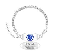 Tobestu Penicillin Allergy Medical Bracelet - Durable Crystal Adjustable Tennis Health Jewelry YA6003