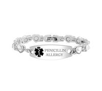 Tobestu Penicillin Allergy Medical Bracelet - White Heart Link Chain On Platinum Plated Finish - Emergency Alert Accessory YA5706