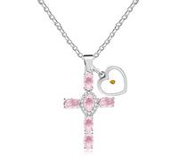 Tobestu Pink Colour Oval Cut Zircon Cross Necklace for Prayer and Church Events - Heart Mustard Seed Pendant Jewelry for Best Friends Sisters YA4787