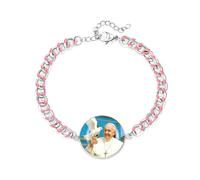 Tobestu Pink Enamel Cuban Chain Pope Bracelets - Round Religious Pope Image - Unisex Christian Bracelet YA5960