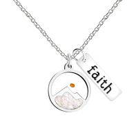 Tobestu Platinum Plated Faith Tag Necklaces - White Sand Round Mountain Mustard Seed Pendant Necklace for Women YA4996