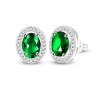 Tobestu Platinum Plated Oval Faux Diamond Halo Earrings - Womens Green Cubic Zirconia Stud Earring for Birthday Christmas YA5119